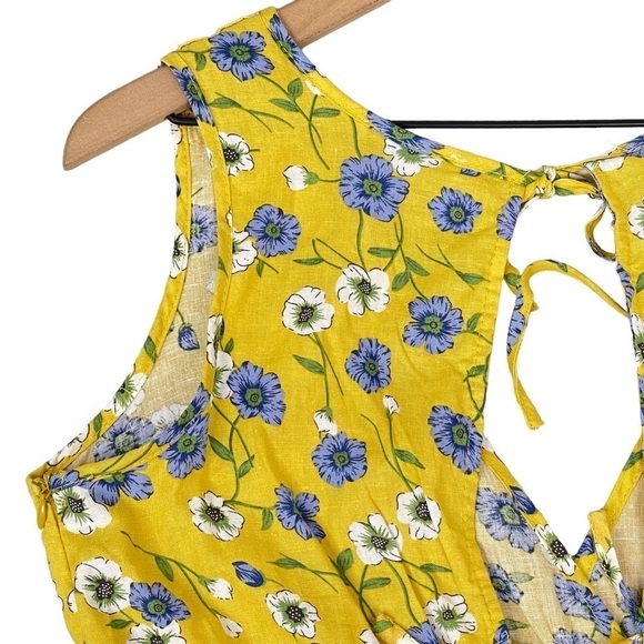 Cupcakes and Cashmere Floral Top Small Yellow Keyhole Open Back Linen Blend - Picture 10 of 16